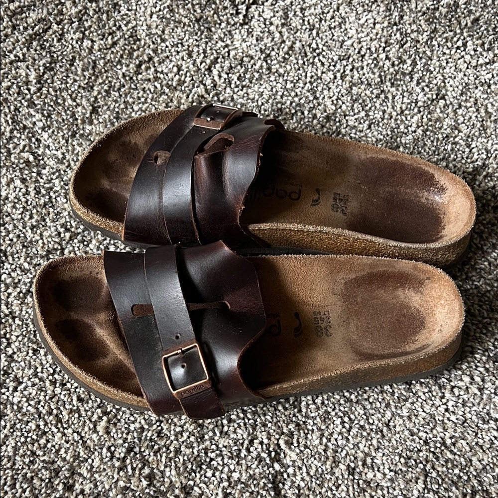 Papillio/Birkenstock Dark Brown Leather Slides